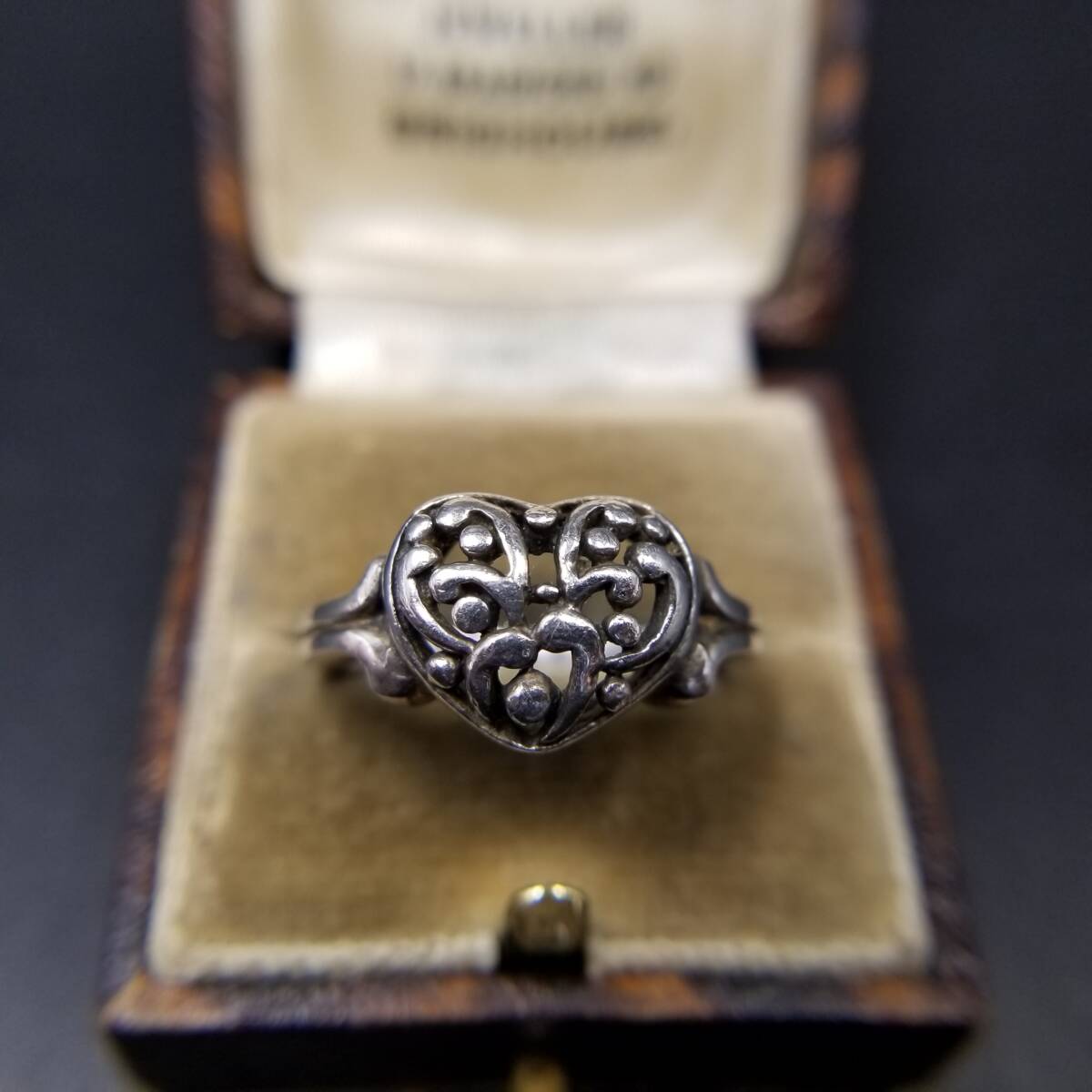 Marsala フローラル 透かし 925 シルバー ヴィンテージ ハート リング 銀 指輪 ぷっくり感 レトロ キュート Y24-X拍卖