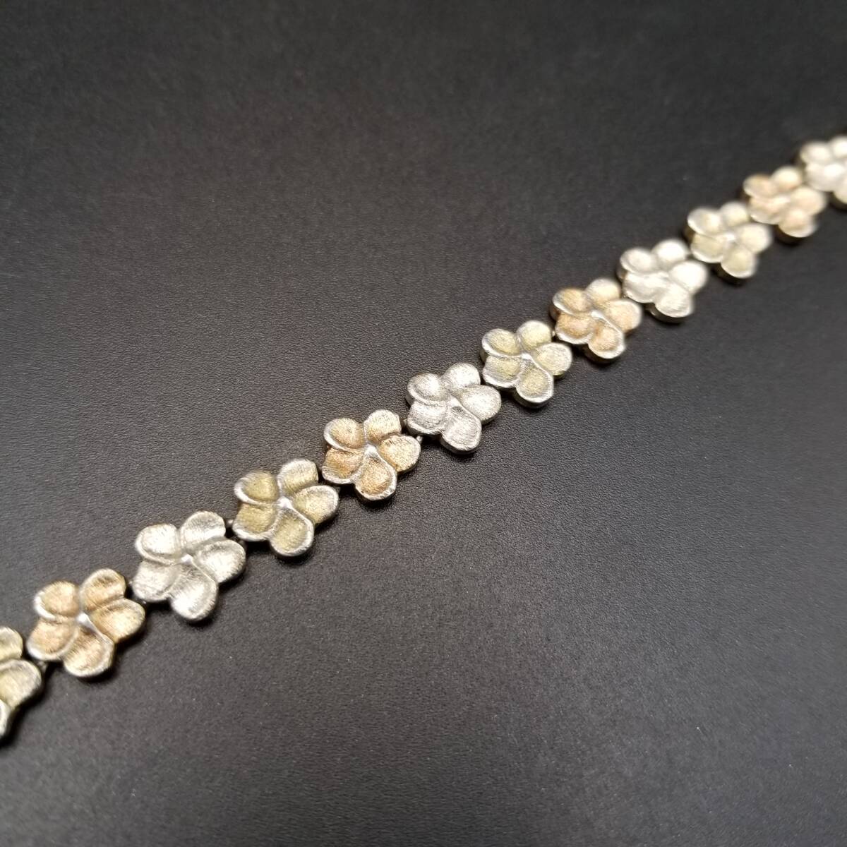 ハワイアンスタイル プルメリア 花チェーン 925 シルバー フラワー ブレスレット 銀 キュート 3トーン 自然派 Y24-K拍卖