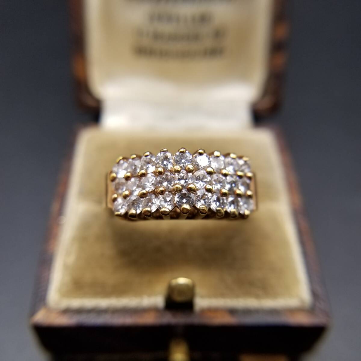 クリア ラインストーン 3段 煌めき ヴィンテージ 山型 リング ゴールドトーン 指輪 ゴージャス ファッションジュエリー 大きいサイズ Y25-A拍卖