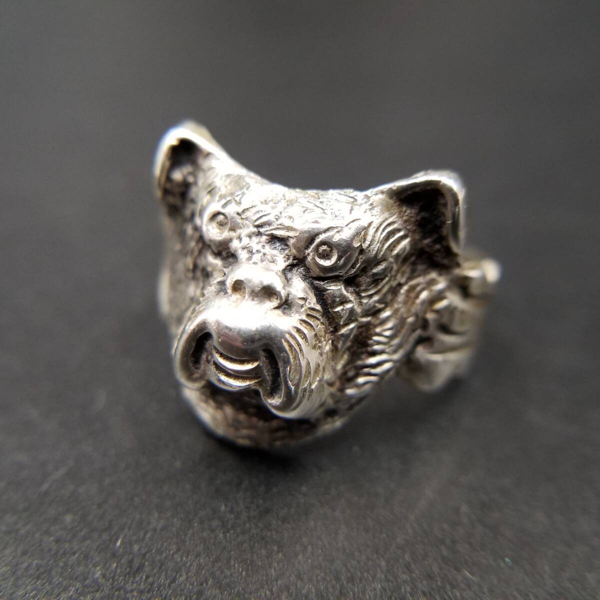 ブルドッグ フェイス 犬 立体彫刻 925 シルバー ヴィンテージ ドッグ リング 銀 指輪 大ぶり 存在感 バイカーリング Y24-X拍卖