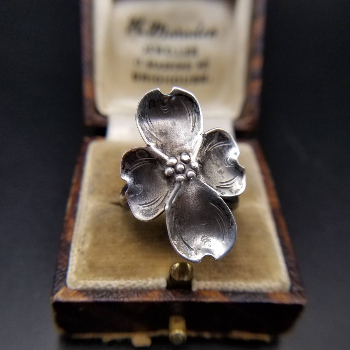 Stuart NYE ハナミズキ 立体 925 シルバー 米国 ヴィンテージ フラワー リング 銀細工 指輪 Dogwood Flower 自然派 Y24-X拍卖