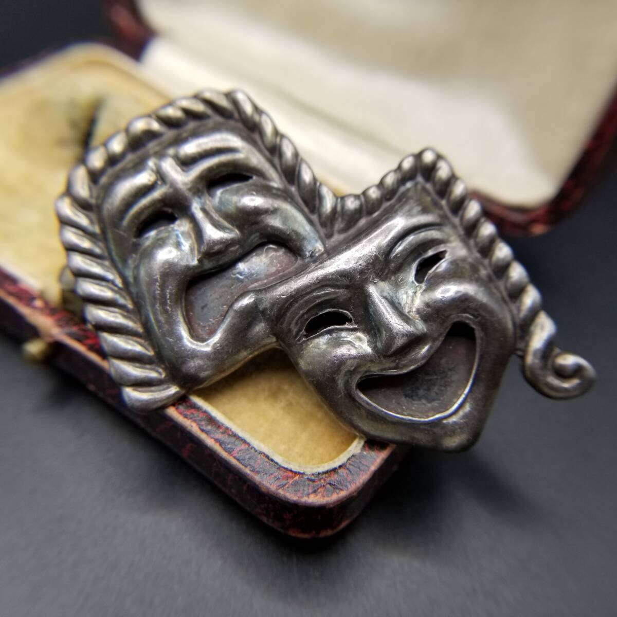 Antonio Reina AAR メキシコ 925 シルバー ツーフェイス ヴィンテージ ブローチ 個性派ジュエリー Taxco Comedy & Tragedy Masks Y24-U拍卖