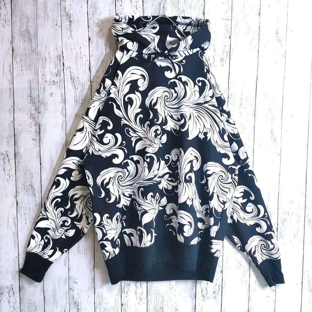 【ノットコモンセンス】 パーカー XL相当 黒白 総柄 ボタニカル 草紋 日本製 NOT COMMON SENSE PALM HOODIE ニューヨークファッション拍卖
