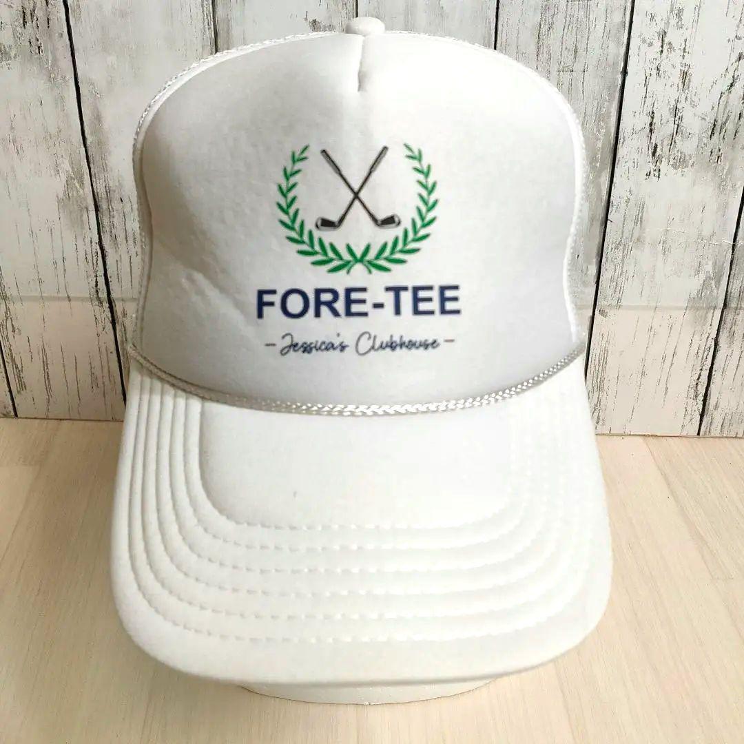 ゴルフクラブロゴ トラッカーキャップ 5パネル 白 メッシュ アウトドア アメリカ古着 ブルー blue ホワイト white スナップバック 拍卖