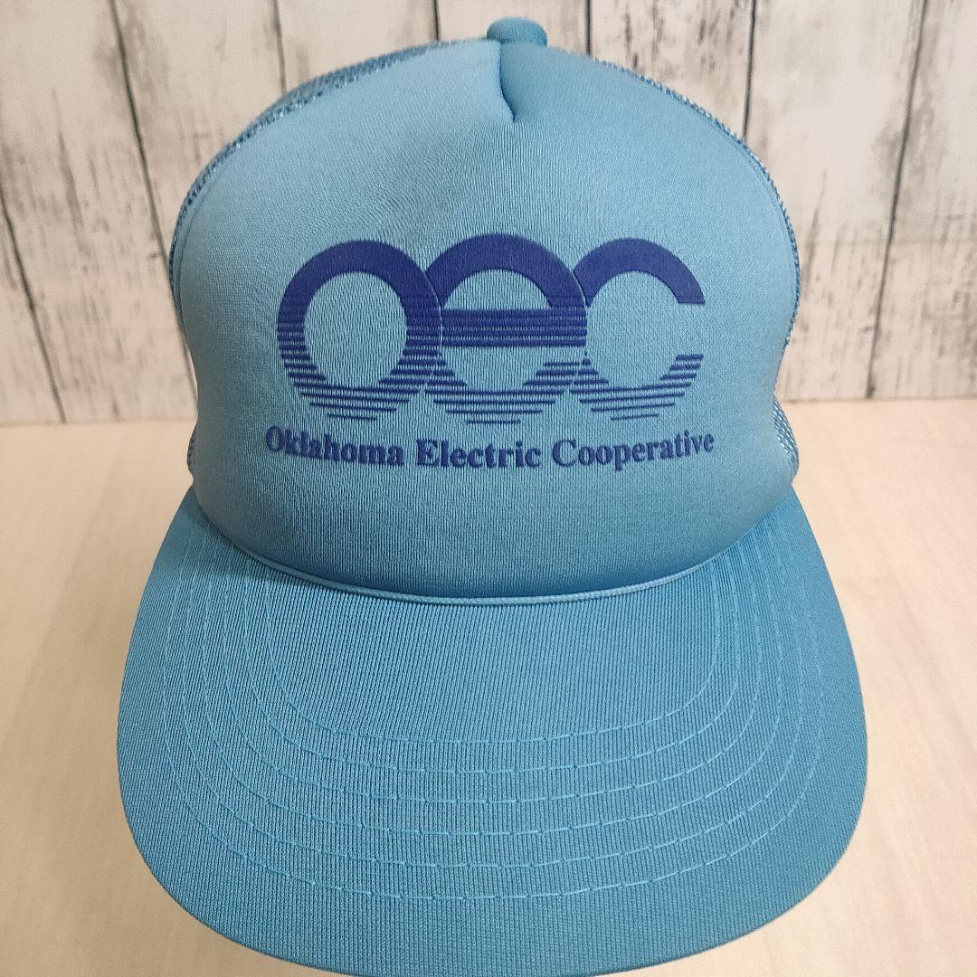 企業ロゴ トラッカーキャップ 5パネル 水色 プリント アウトドア ライトブルー light blue メッシュ MACCO スナップバックアメリカ古着 拍卖