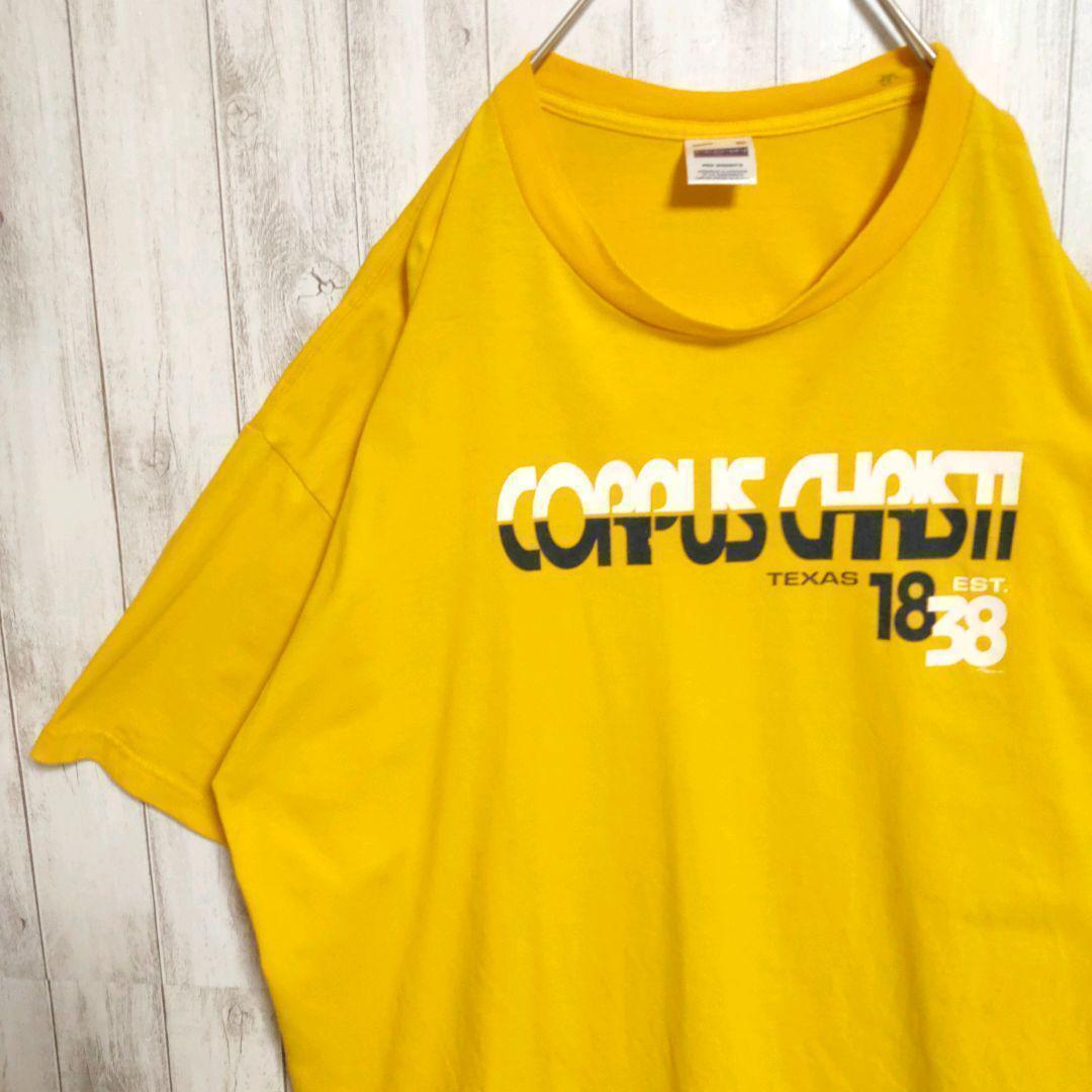 アメリカ古着 Tシャツ 2XL からし アースカラー 黄色 プリント ロゴ CORPUS CHRISTI TEXAS 1838 ブラック / ホワイト/イエロー拍卖
