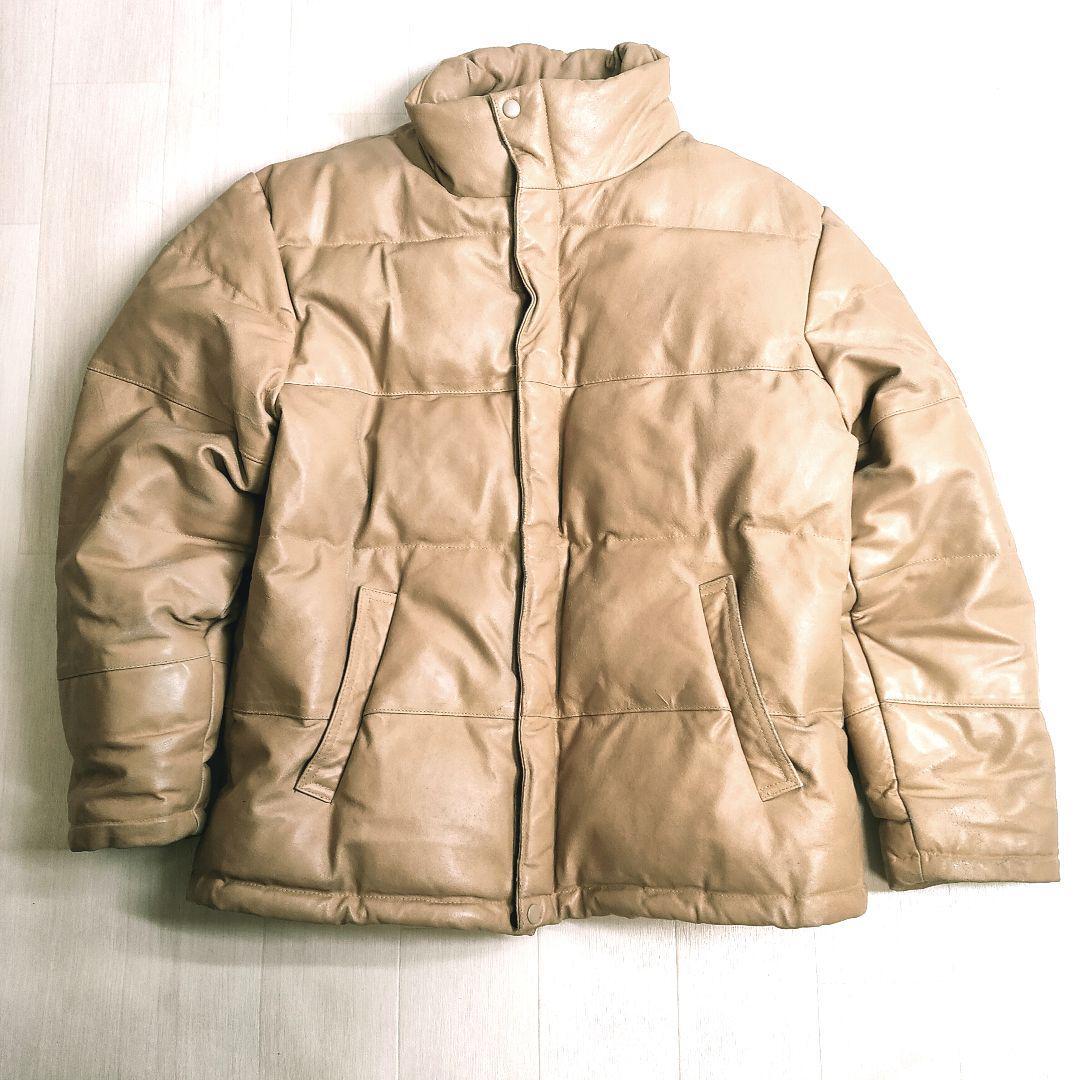フィッツ レザー ダウンジャケット M L ベージュ アースカラー 茶系 beige 防寒 FIT'S CLOTHING グランパコア ショート丈 ボックス拍卖