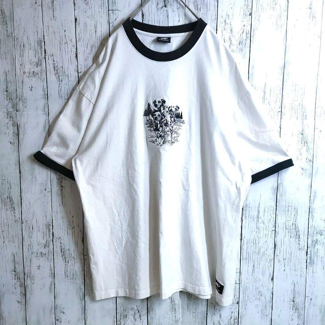 FREAK'S STORE ダルメシアン リンガーTシャツ 白 黒リブ 刺繍 犬 アニマルT 森 アニマル・プラネット ANIMAL PLANET ノームコア 犬好き拍卖