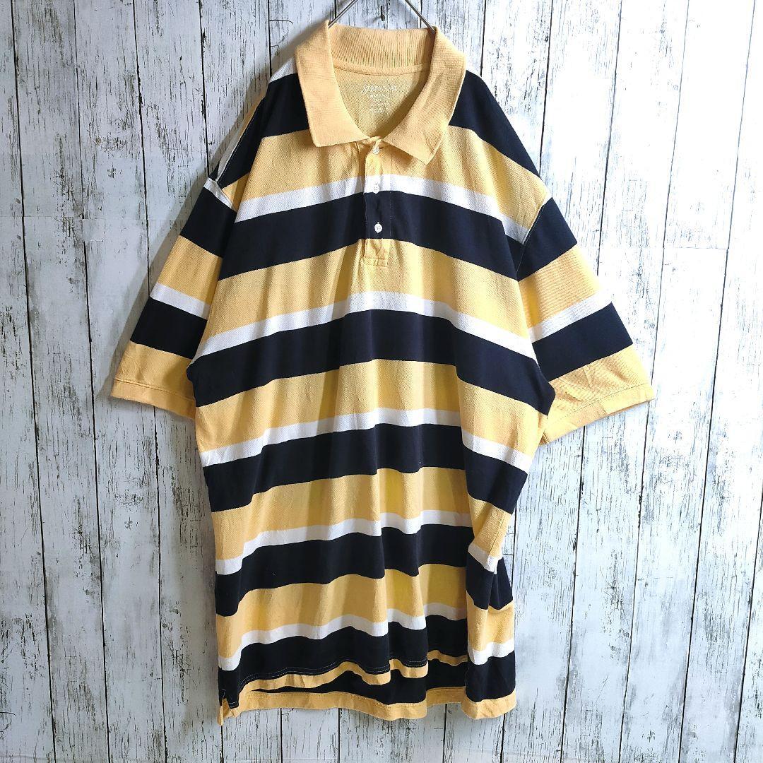 ST.JOHN'S BAY Polo shirt セント・ジョンズ・ベイ ボーダー ラガーシャツ 2XL 3XL相当 ポロ 黄黒白 ビッグ black イエロー yellow white拍卖