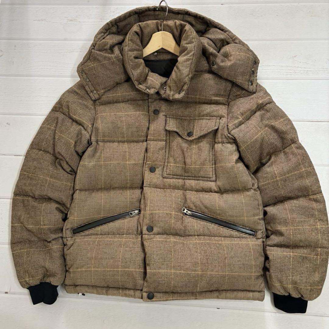極美品!!Lサイズ● MONCLER モンクレール KARAKORUM ダウンジャケット ツイード グレンチェック 千鳥格子 肉厚 サイズ3 ブラウン メンズ拍卖