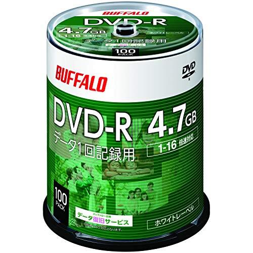 ホワイト 100枚 バッファロー データ用 DVD-R 1回記録用 4.7GB 100枚 スピンドル 片面 1-16倍速 ホワイト拍卖