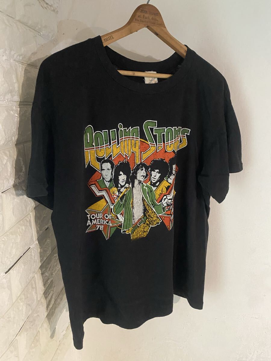 激レア 70s〜 ローリングストーンズ パキ綿 Tシャツ ブラック 検)ヴィンテージ USA us army リーバイスold 70s 60s y2k 大戦拍卖