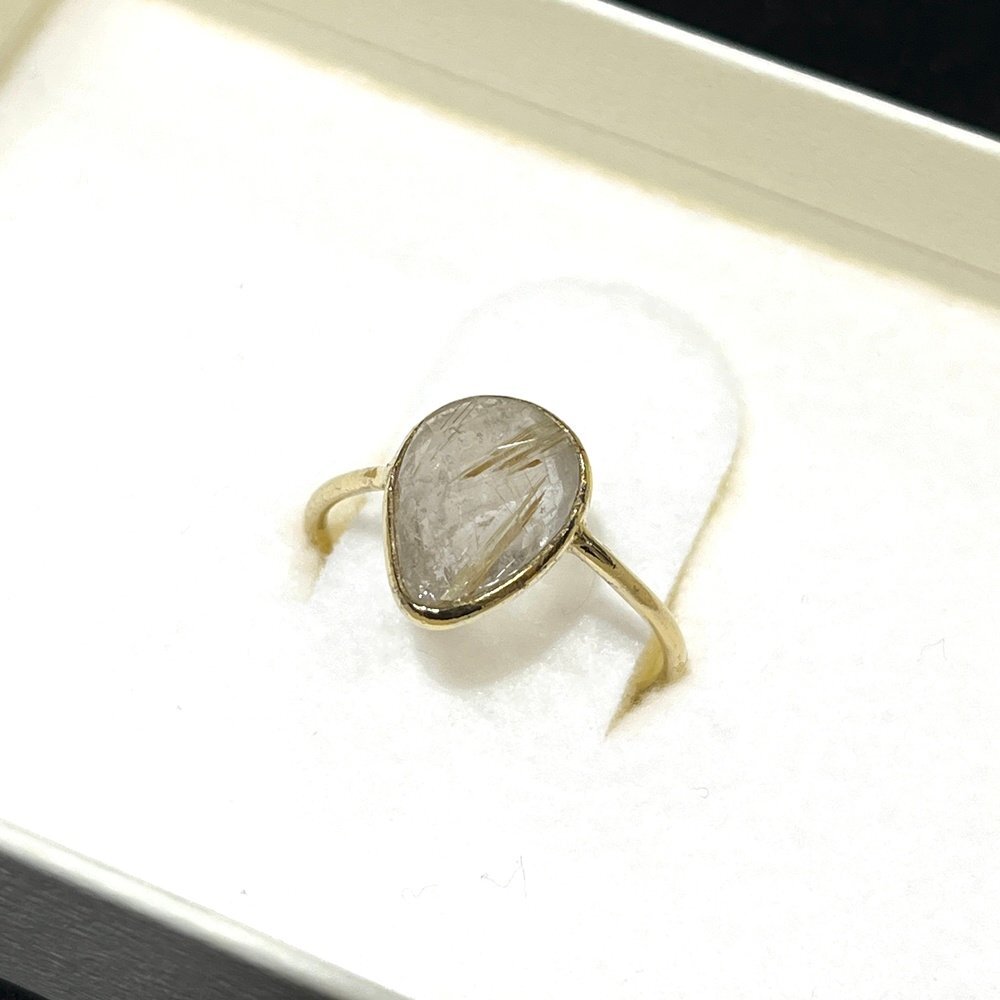 A) Phool ゴールドルチル 石一粒 925 刻印 シルバー リング/指輪 約16号 重量約1.3g 外箱付属 中古 USED アクセサリー拍卖