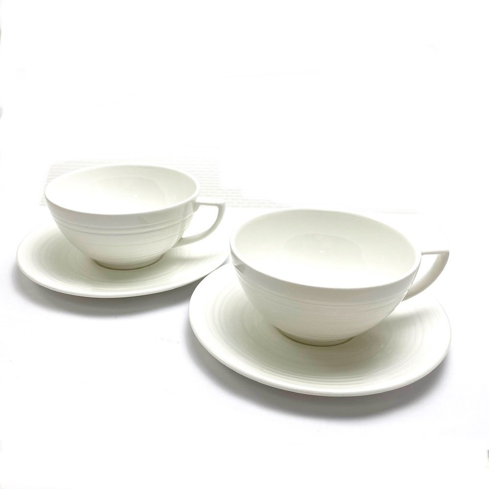 rm) WEDGWOOD ウェッジウッド JASPER CONRAN ジャスパーコンラン カジュアル カップ&ソーサー ペア 2客 白 ホワイト 陶器 ※中古 美品拍卖