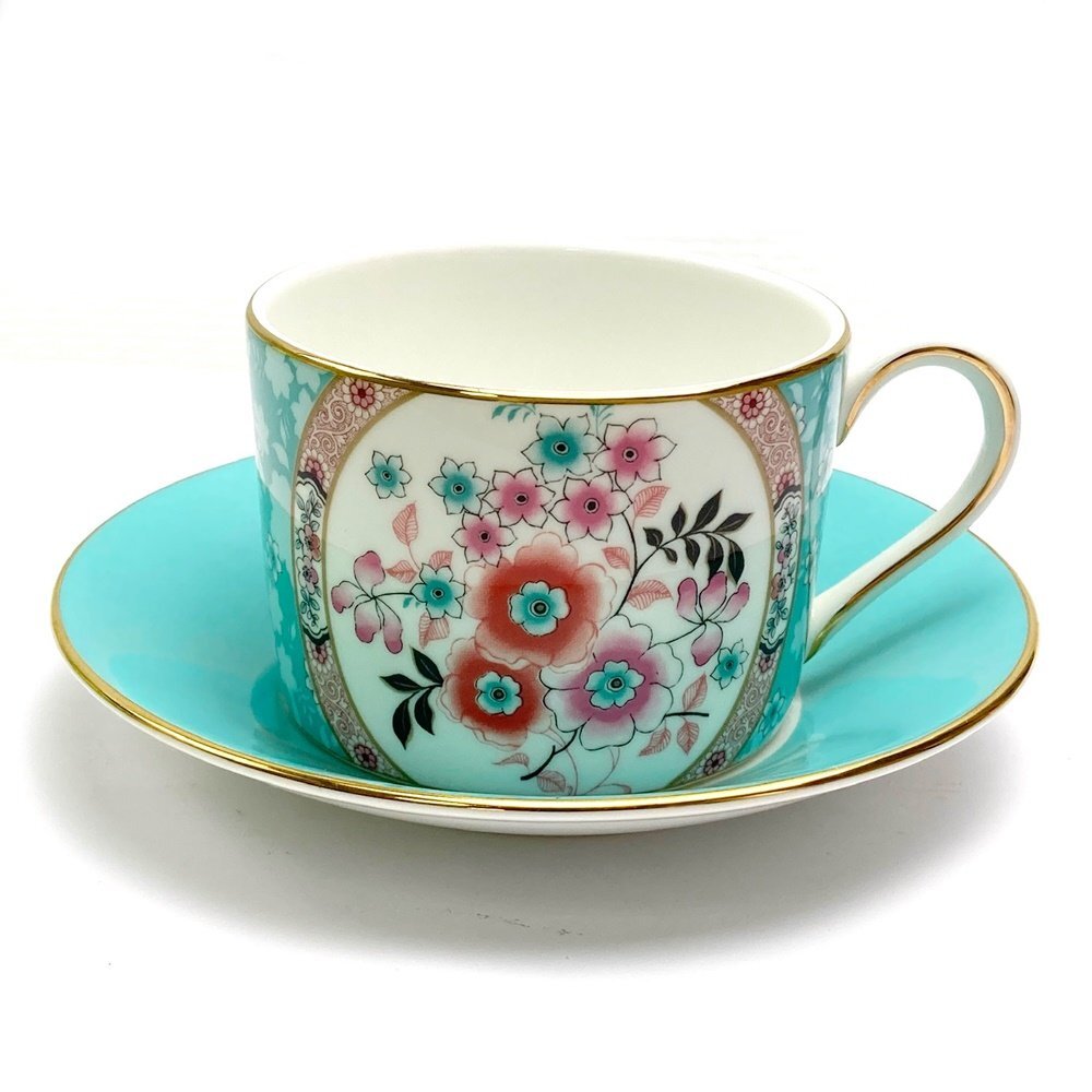 rm) WEDG WOOD ウェッジウッド CAMELLIA カメリア カップ&ソーサー 水色 ブルー系 花柄 ワンダーラスト 陶器 洋食器 ※中古 保管品拍卖