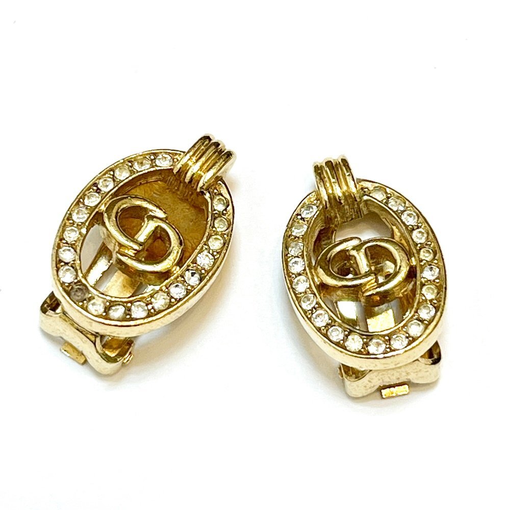 rm) Christian Dior ディオール ゴールドカラー ラインストーン 両耳 イヤリング 重量約7.2g 中古 USED アクセサリー ※一箇所石取れ有り拍卖