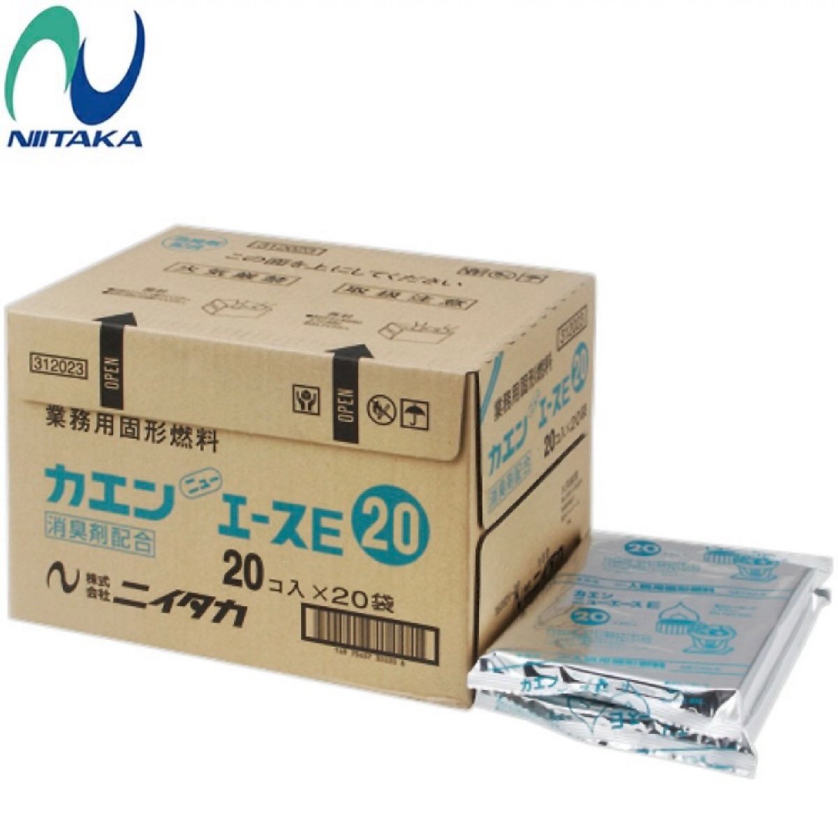 e) ニイタカ 固形燃料 カエン ニューエースE 20 1箱(400個)20個入×20袋 アルミ付 燃焼約16分~22分30秒 業務用 一人鍋 未開封品 簡易梱包拍卖