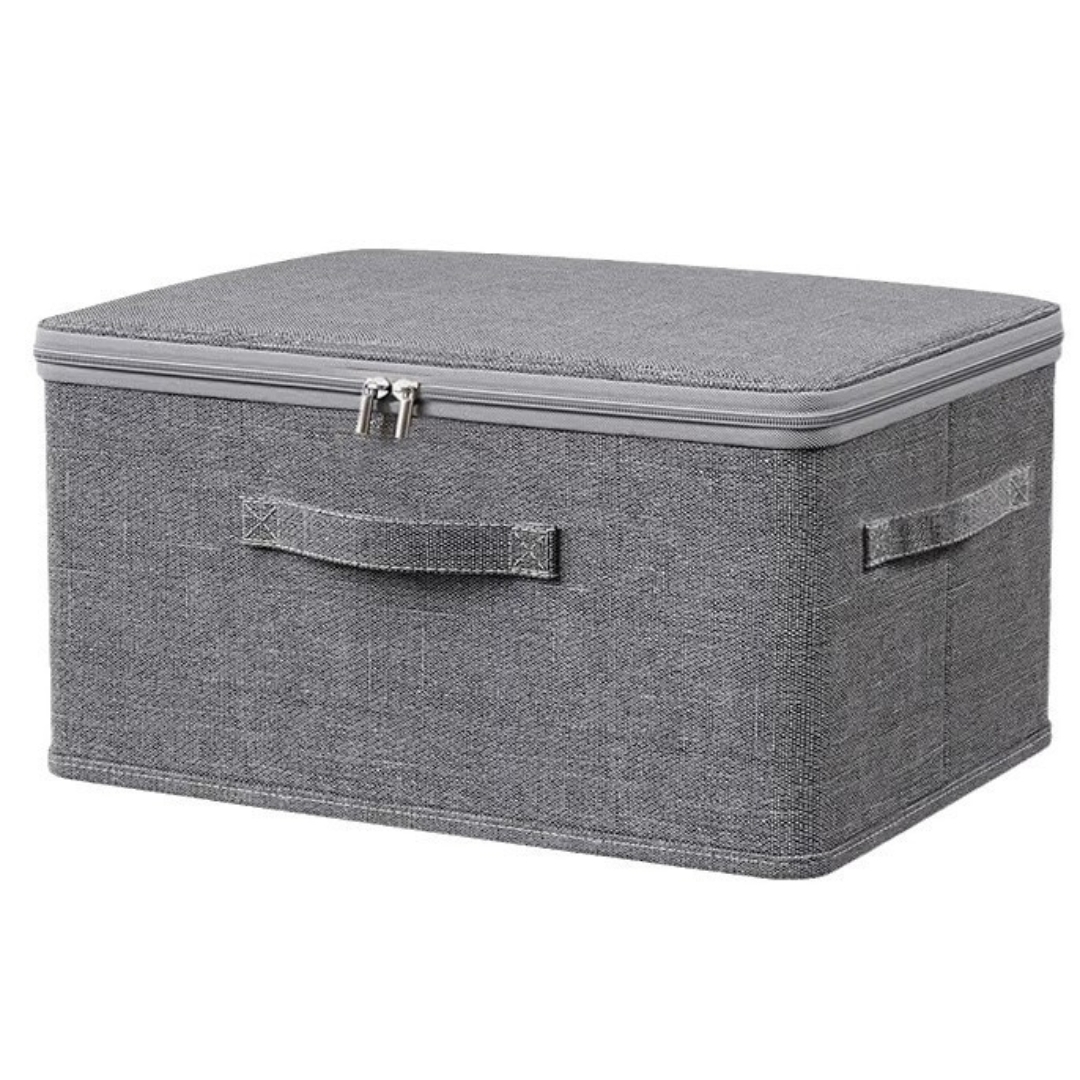 【新品・送料無料】収納ボックス グレー Mサイズ 1個 収納ケース 折りたたみ ファスナー 収納 BOX 取っ手付き ふた付き ケース 積み重ね拍卖