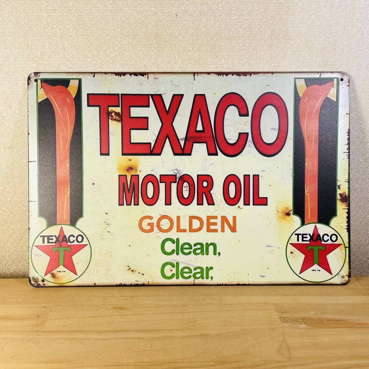 TEXACO MOTOR OIL テキサコモーターオイル 看板 プレート ディスプレイ ブリキ ビンテージ調 インテリア モーター系 ガレージ DIY 企業ロゴ拍卖