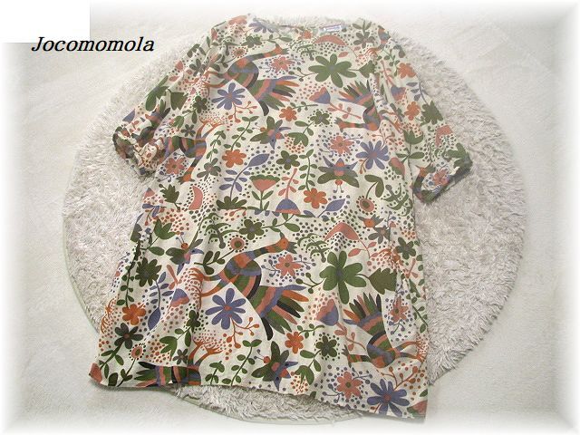 送料無料*ホコモモラ/Jocomomola*北欧風テキスタイル アニマル&フラワー柄チュニックトップス/Aラインシルエット/コットンレーヨン/40拍卖