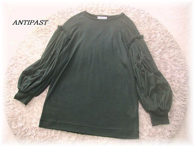 送料無料*アンティパスト/ANTIPAST*ナイロンネットスリーブ 薄手ニットプルオーバートップス//ウォッシャブル拍卖