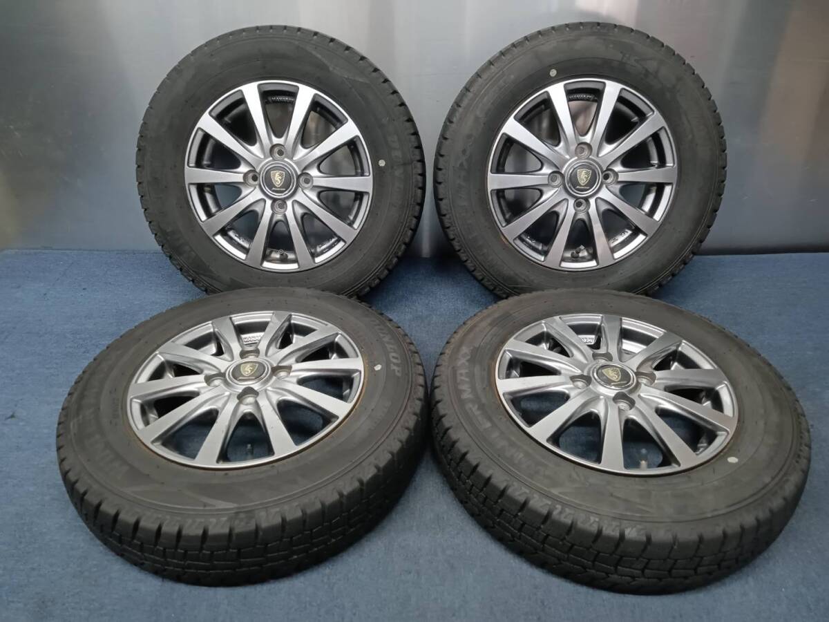 ★8-9分山★21年製★ ダンロップWINTER MAXX WM02 145/80R13 社外ホイール 13×4J +42 4H-100 4本セット スタッドレス 軽自動車等 C757拍卖