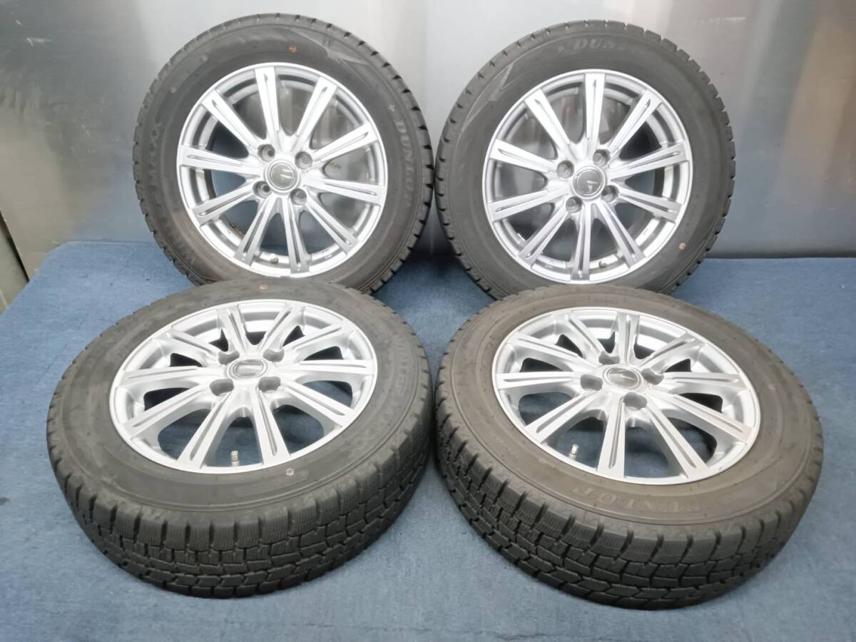 ★8-8.5分山★21.22年製★ ダンロップWM02 185/60R15 社外ホイール 15×5.5J +42 4H-100 スタッドレス ヴィッツ・フィット等 C766拍卖