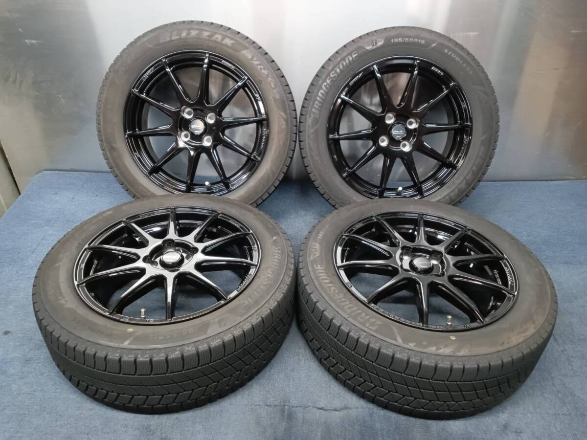 ★8-9分山★22年製★ ブリヂストンBLIZZAK VRX3 195/55R16 ENKEI AMG 16×6.5J +45 4H-100 4本セット スタッドレス E12ノート等 C833拍卖