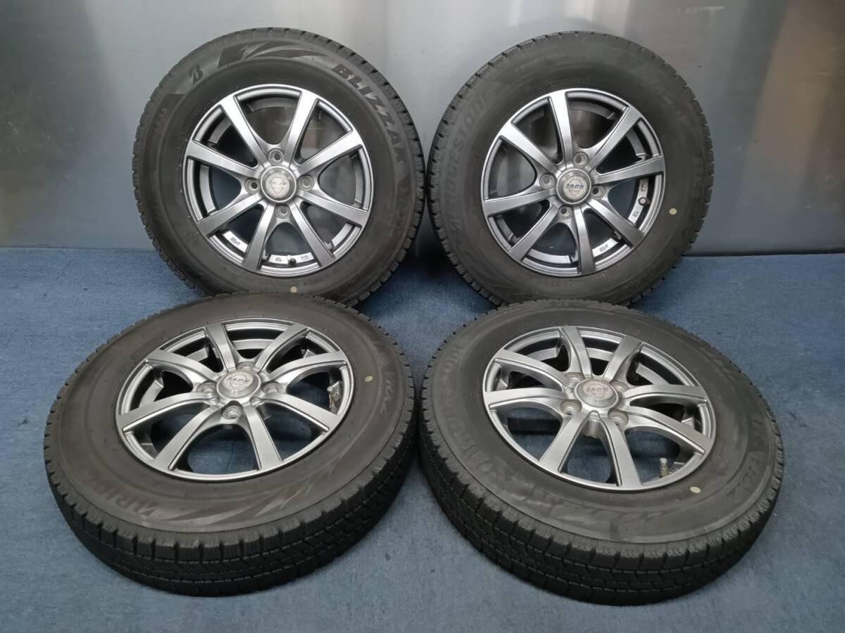 ★6.5-8分山★21年製★ ブリヂストンBLIZZAK VRX2 145/80R13 社外ホイール 13×4J +42 4H-100 4本セット スタッドレス 軽自動車等 C839拍卖