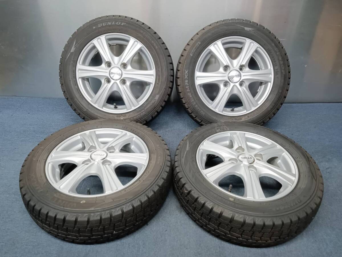 ★9-9.5分山★23年製★ ダンロップWINTER MAXX WM02 155/65R13 社外ホイール 13×4J +43 4H-100 4本セット スタッドレス 軽自動車等 C873拍卖