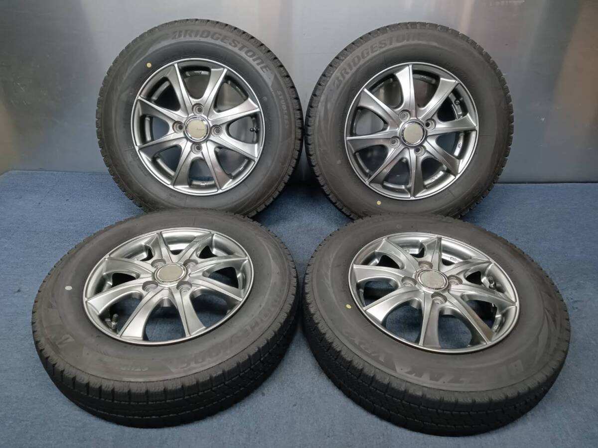 ★8分山★22年製★ ブリヂストンBLIZZAK VRX2 145/80R13 社外ホイール 13×4J +43 4H-100 4本セット スタッドレス 軽自動車等 C874拍卖