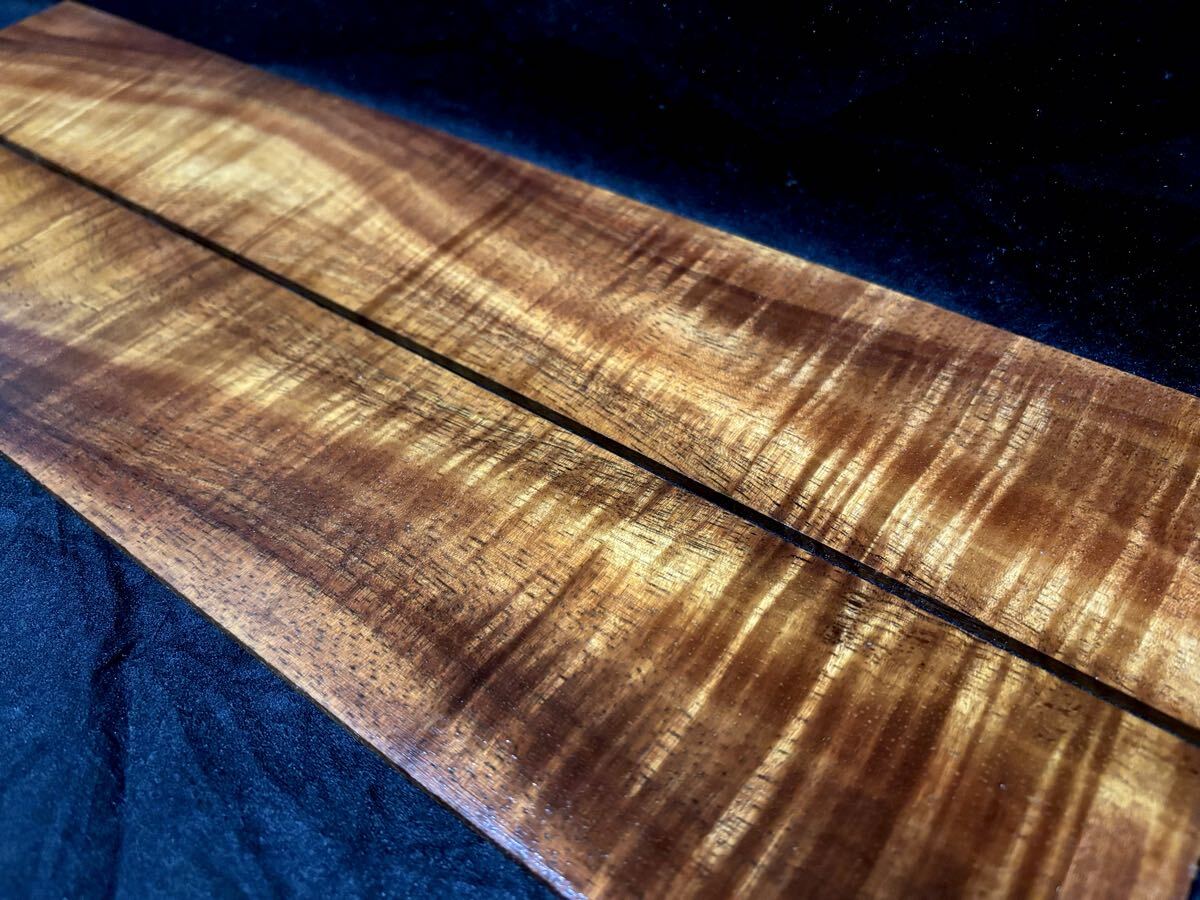 最高級3A〜4Aグレードハワイアンカーリーコア薄板2枚セット☆L485〜486×W78〜79×t4㎜×2枚拍卖