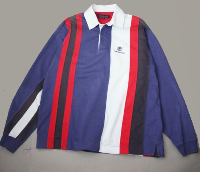 【Timberland】ティンバーランド ラガーシャツ 青系 古着 (M)長袖カットソー 大きめ拍卖