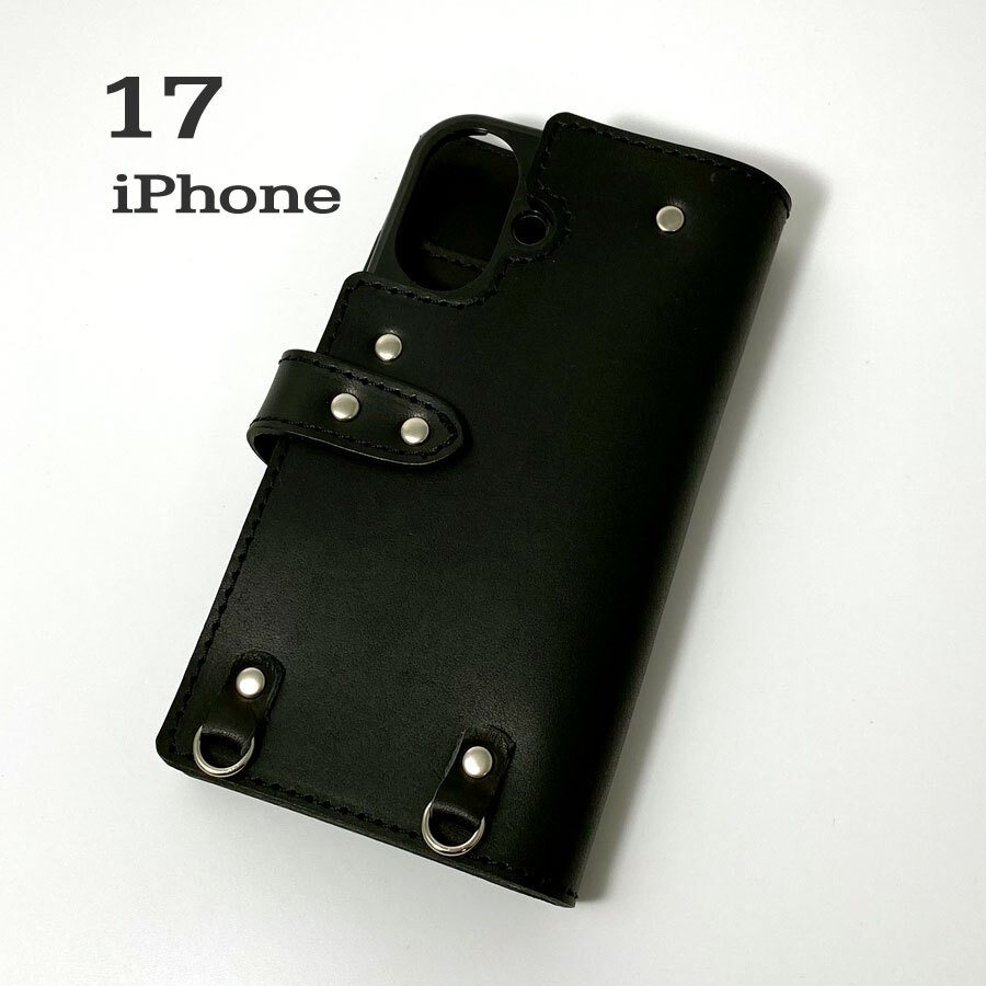 手帳型ケース iPhone 17 用 レザー スマホケース スマホショルダー ハードケース 携帯 革 本革 ヌメ革 黒拍卖