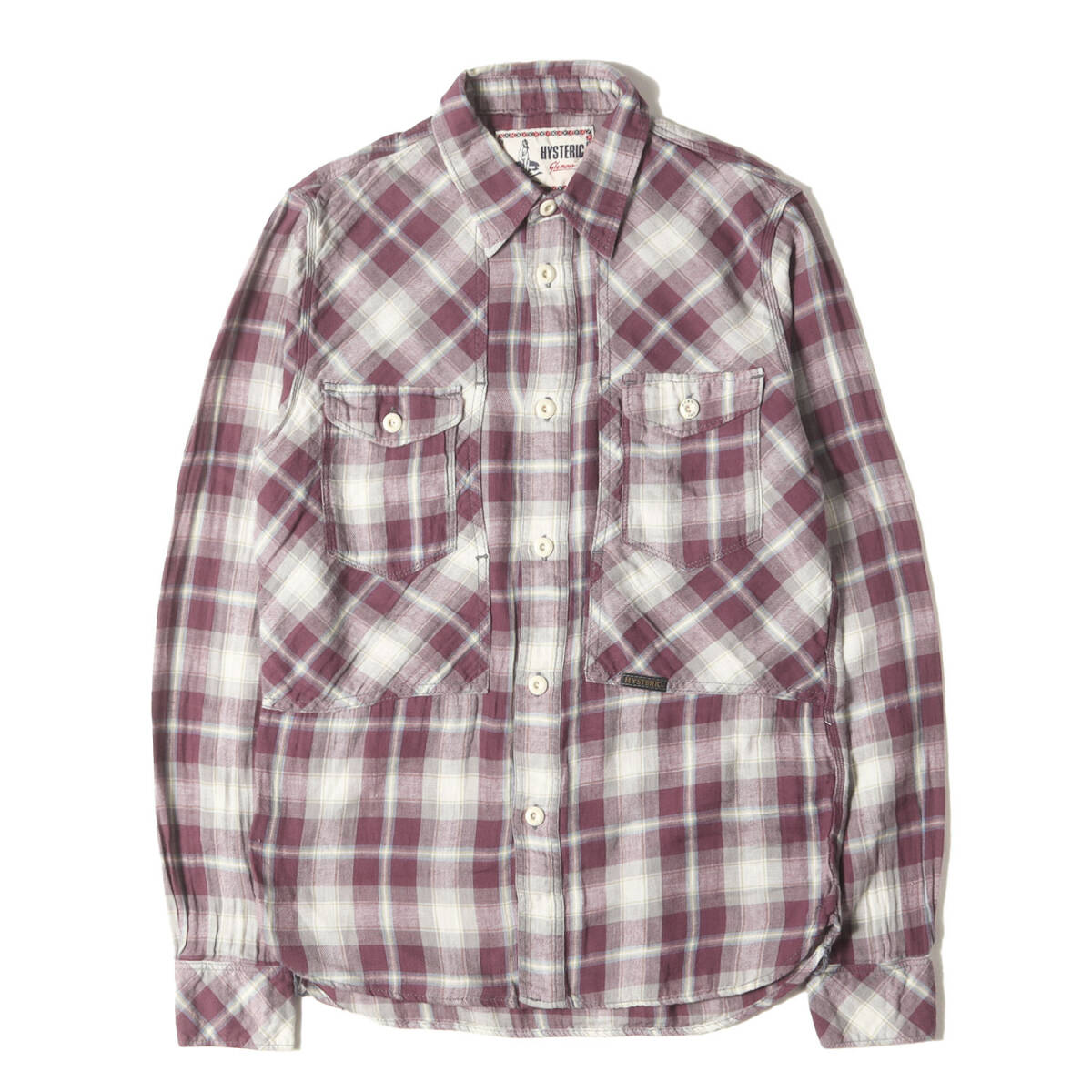 HYSTERIC GLAMOUR ヒステリックグラマー シャツ マゼンタ×グレー系 サイズ:S | マドラスチェック リネン混フランネル ワークシャツ拍卖