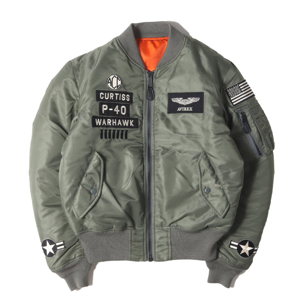 AVIREX アヴィレックス ジャケット カーキ サイズ:M | ロゴパッチ 刺繍 フライト ボンバー ジャケット (6172174) | アウター ブルゾン拍卖