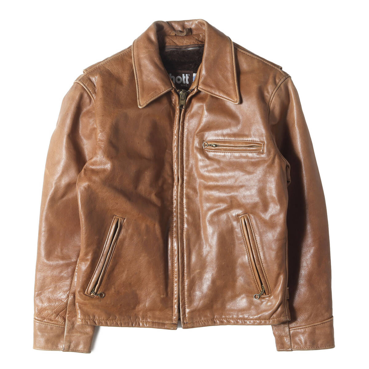 Schott ショット ジャケット ブラウン サイズ:40(L) | USA製 AT101 | ボアベストライナー付き カウレザー シングル トラッカー ジャケット拍卖