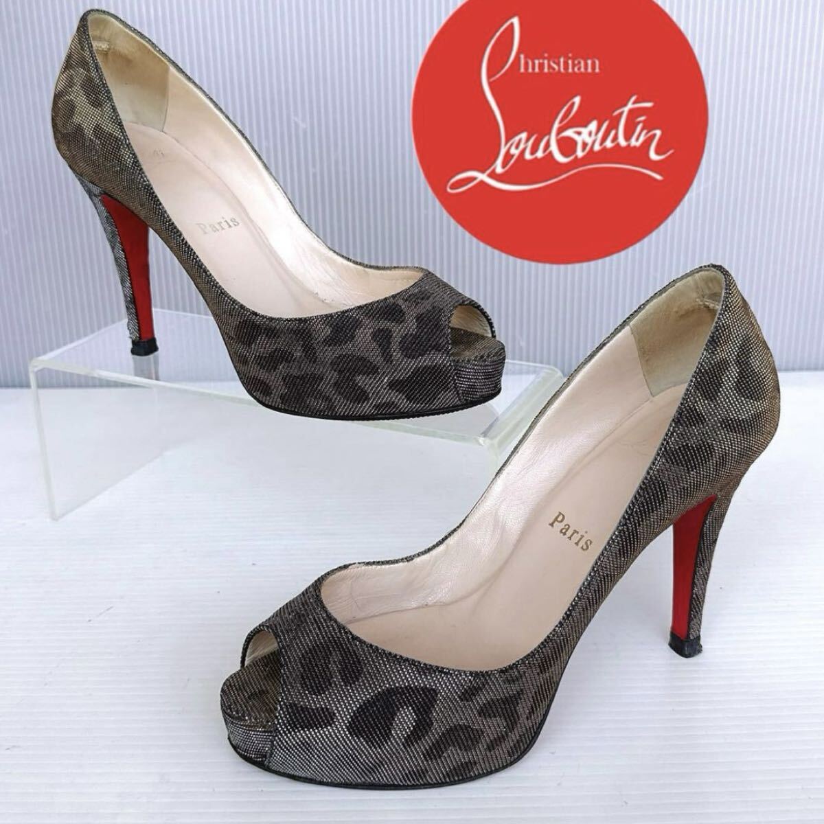 Christian Louboutin クリスチャンルブタン 厚底 オープントゥ ハイヒール サンダル パンプス レオパード レーディス 靴 シューズ 35拍卖