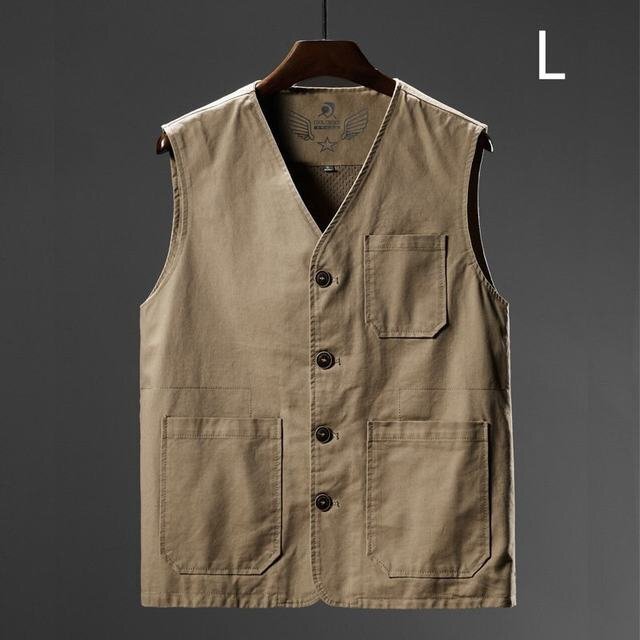 メンズ前開きべスト ジレ メンズ ジレ フィッシング アウトドア アウトドアベスト釣り 薄手カーキL拍卖