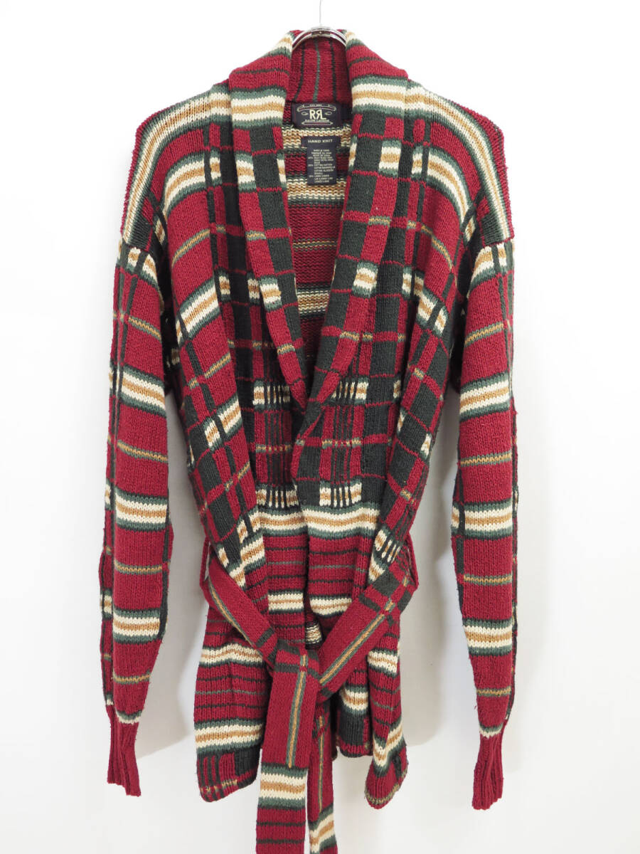 90s RRL DOUBLE RL PLAID HAND KNIT ROBE GOWN COAT VINTAGE ダブルアールエル ラルフローレン ハンドニット ガウン コート 三つ星 三ツ星拍卖