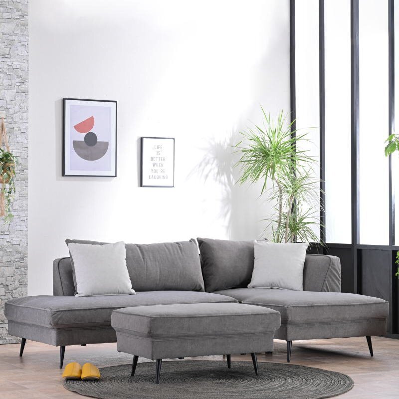 新品 ファブリック 一時撥水 傷に強い カウチソファー オットマン付き ブラウン 3人掛け モダン リビング カバーリング outlet:ST10-19E01拍卖