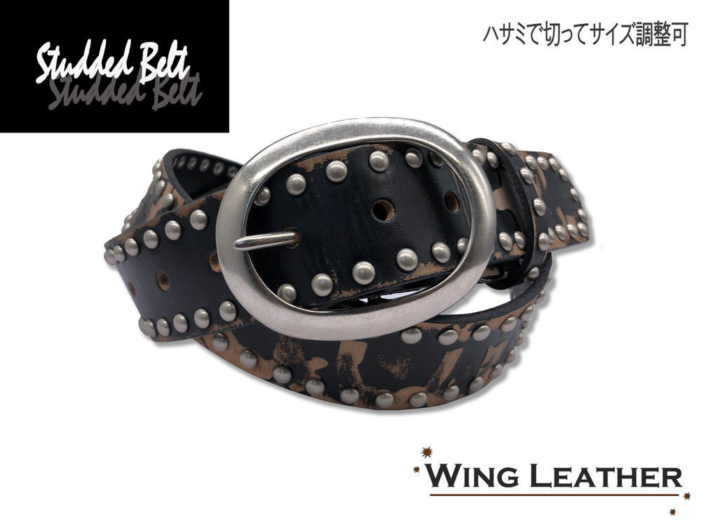 新品 イタリアンレザー カジュアルベルト 本革 牛革 一枚革 スタッズ メンズ レディース 黒 ブラック 40mm ダメージ加工 ベルト GTC017-BK拍卖