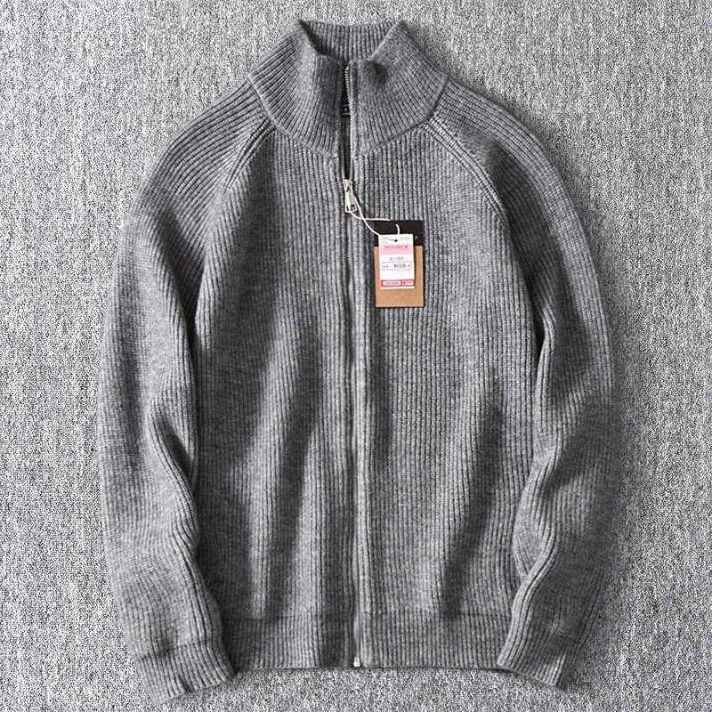 新品 ウール混 ジップアップカーディガン メンズ 暖かい リブニット 秋冬 ジップアップ 伸縮性 セーター ジャケット アウター 灰 T6018-M拍卖
