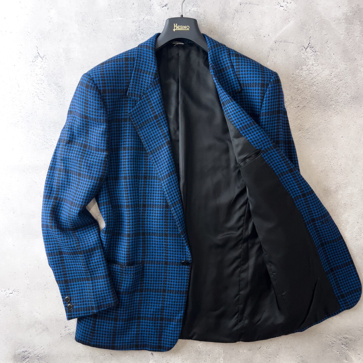 イタリア製 istante VERSACE ヴェルサーチ イスタンテ 1B シングル テーラード ジャケット メンズ 48 (M) ブルー チェック柄 ビンテージ拍卖