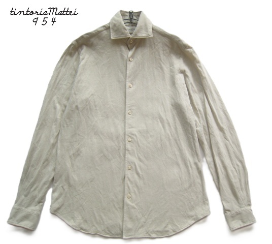 美品イタリア製!!ティントリア マッテイ Tintoria Mattei 954*コットンニット織り セミワイドカラーシャツ 38-15 実寸M ベージュ拍卖