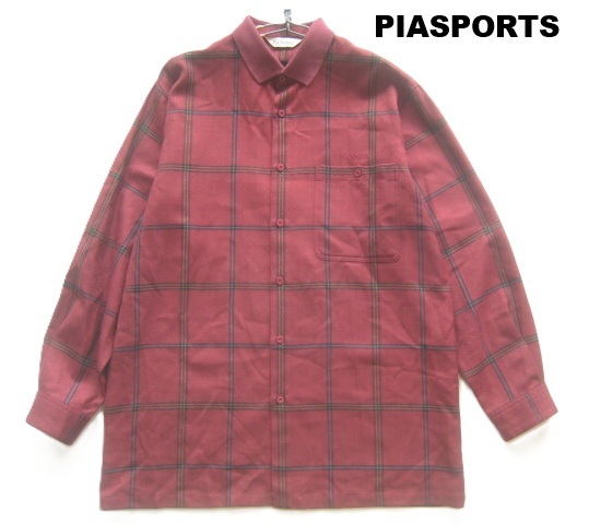 極上日本製2.6万!!ピアスポーツ PIASPORTS*ロゴ刺繍 胸ポケット付き チェック柄ウールフランネルシャツ 4 実寸L ライカ RAIKA拍卖