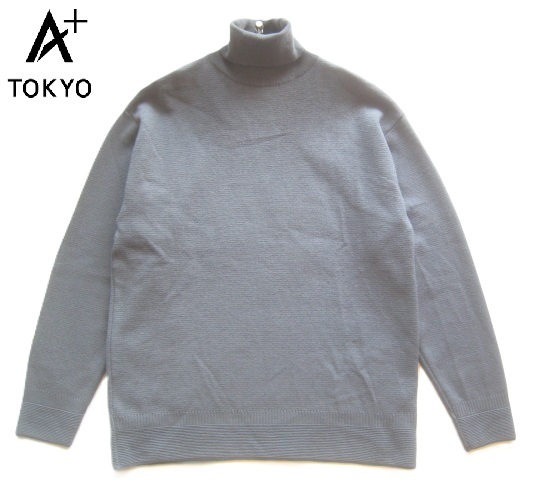 美品日本製!!エープラストウキョウ A+ TOKYO*ワイドシルエット タートルネック ウールニットセーター 3 実寸L グレー拍卖