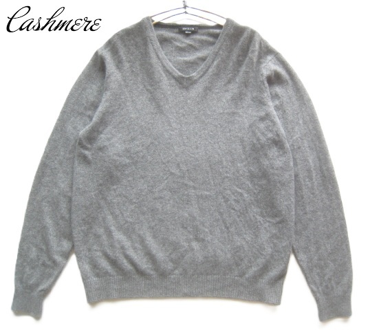 極上日本製!!EX-CLUB レナウン RENOWN*定価5万 カシミヤ100% Vネック ふわとろニットセーター L グレー拍卖