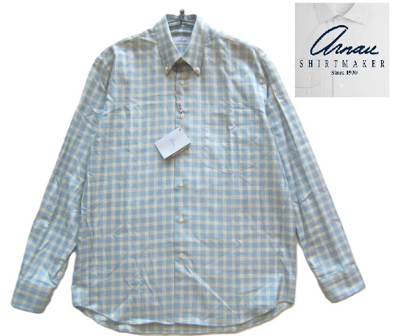 新品スペイン製!!アリナウ Arnau CAMISERO*定価2.6万 美シルエット チェック柄ボタンダウンシャツ 41-16 実寸XL 三喜商事拍卖