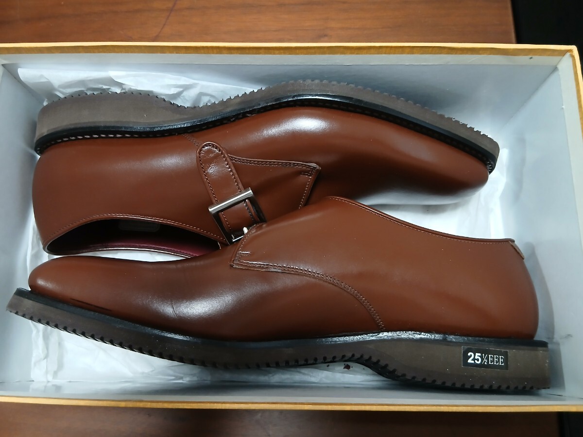 未使用、REGAL モンクストラップ茶 サイズ25.5EEE.箱付き拍卖